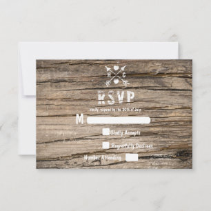 Rustikale Grunge Country Wooden RSVP Card Karte