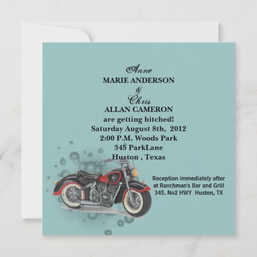 Rustikale Grunge Motorrad-Hochzeit Ankündigung (Rückseite)