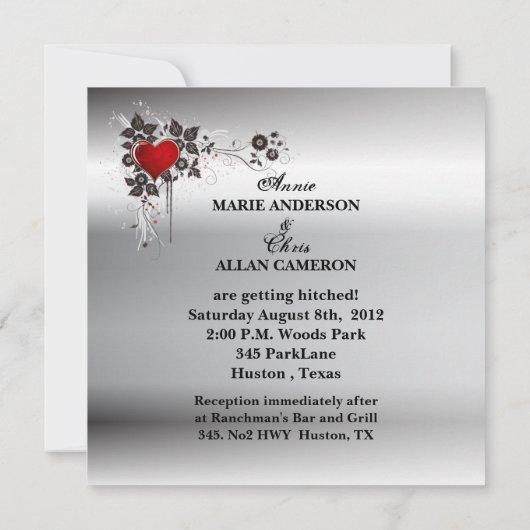 Rustikale Grunge Motorrad-Hochzeit Einladung (Rückseite)