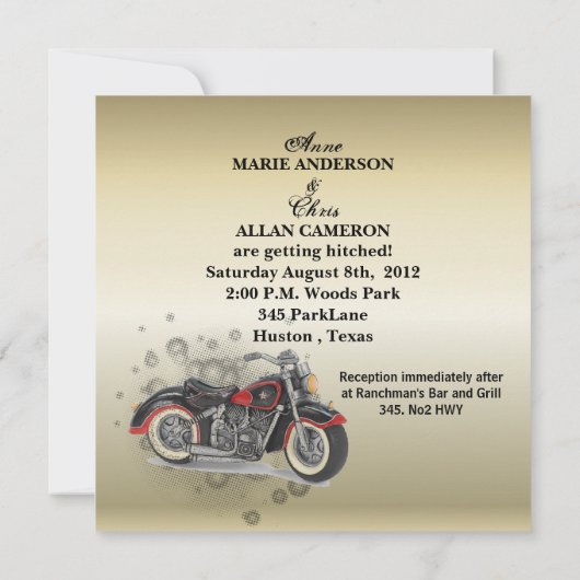Rustikale Grunge Motorrad-Hochzeit Einladung (Rückseite)