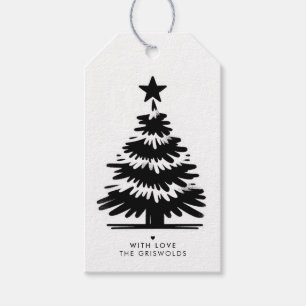 Rustikale Grunge-Schwarz-Weiß-Frohe-Weihnachtsbaum Geschenkanhänger