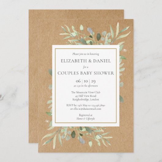 Rustikale Grünpaare Geschlechtsneutrale Dusche Einladung (Vorne/Hinten)