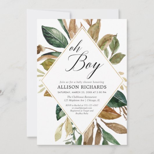 Rustikale Grünpflanze Kinderdusche Einladung (Vorderseite)