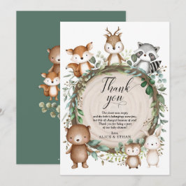 Rustikale Grünpflanze Tiere Babydusche Dankeskarte