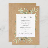 Rustikale Grünpflanzen Blätter Baby Duwer Gedicht Dankeskarte (Vorne/Hinten)