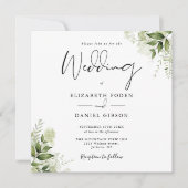Rustikale Grünpflanzen Blätter Monogram Square Wed Einladung (Vorderseite)