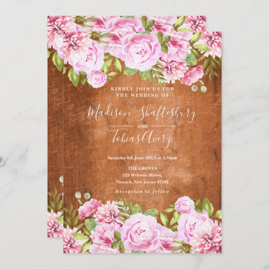 Rustikale Grünpflanzen Blush Pink Peony Wedding Einladung (Vorne/Hinten)
