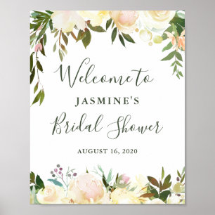 Rustikale Grünpflanzen Brautparty Begrüßung Zeiche Poster