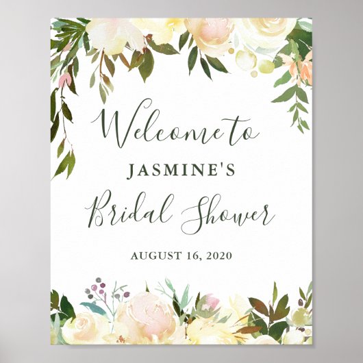 Rustikale Grünpflanzen Brautparty Begrüßung Zeiche Poster (Vorne)