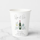 Rustikale Grünpflanzen Champagner Sip & See Babydu Pappbecher (Rückseite)