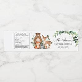 Rustikale Grünpflanzen Chic Woodland Tiere 1. Gebu Wasserflaschenetikett