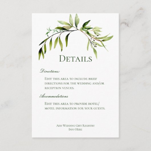 Rustikale Grünpflanzen Details zur Hochzeit Begleitkarte (Vorderseite)