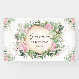 Rustikale Grünpflanzen Dusty Pink Floral Girls Geb Banner