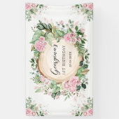 Rustikale Grünpflanzen Dusty Pink Floral Girls Geb Banner (Vertikal)
