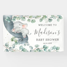 Rustikale Grünpflanzen Elefant Babydusche Mädchen  Banner