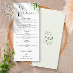 Rustikale Grünpflanzen Elegant Monogram Wedding Di Menükarte<br><div class="desc">Dieses elegante botanische Grün Blätter Hochzeitsmenü kann mit Ihren Informationen in chic Typografie mit Ihren Monogramm Initialen auf der Rückseite personalisiert werden. Entwickelt von Thisisnotme©</div>