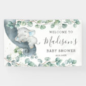 Rustikale Grünpflanzen Elephant Baby Shower Junge Banner (Horizontal)