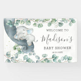 Rustikale Grünpflanzen Elephant Baby Shower Junge  Banner