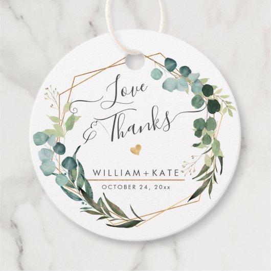 Rustikale Grünpflanzen Eukalyptus Liebe+Dank Geschenkanhänger (Vorderseite)