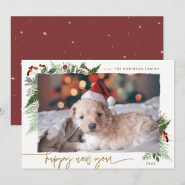 Rustikale Grünpflanzen Gold trockene Pinselstriche Feiertagskarte