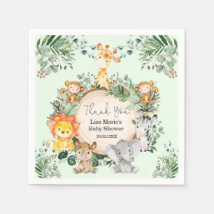 Rustikale Grünpflanzen Safari Jungle Baby Animals Serviette