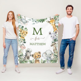 Rustikale Grünpflanzen Safari Wild Animals Baby Bo Fleecedecke