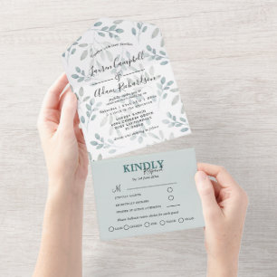 Rustikale Grünpflanzen Sage Green Eukalyptus Weddi All In One Einladung