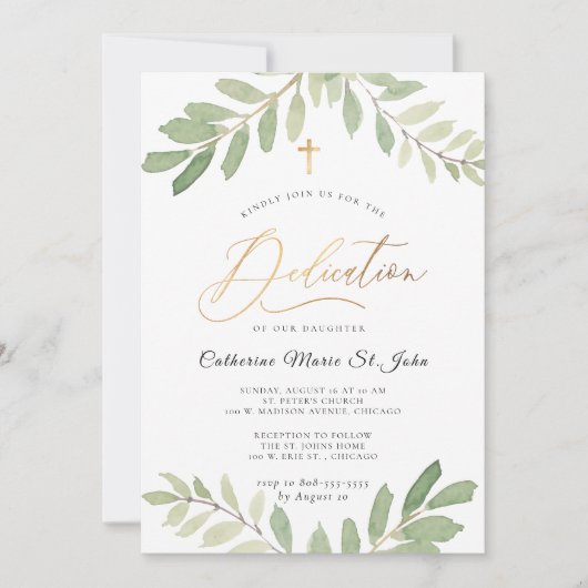 Rustikale Grünpflanzen Sage Green Imitats Gold Ded Einladung (Vorderseite)