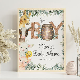 Rustikale Grünpflanzen Tiere Baby Dusche Willkomme Poster