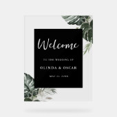 Rustikale Grünpflanzen Wasserfarbenprägung Begrüßu Acrylschild (Vorderseite)