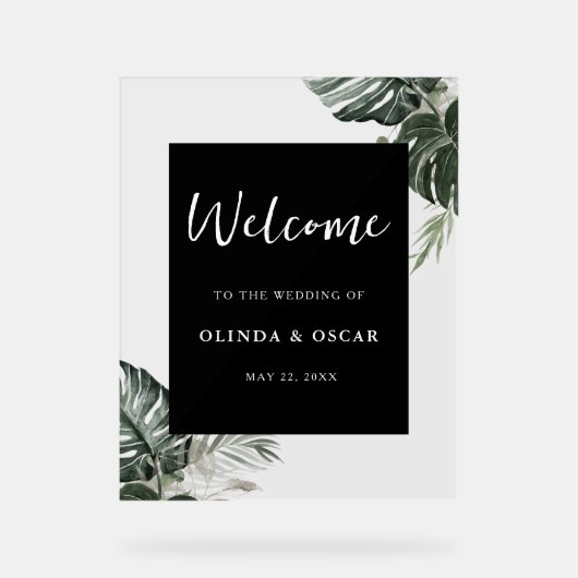 Rustikale Grünpflanzen Wasserfarbenprägung Begrüßu Acrylschild (Vorderseite)