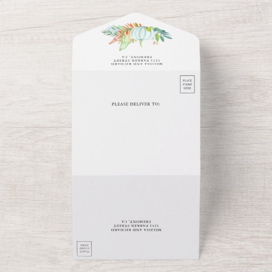 Rustikale Grünpflanzen Weißpumpen Herbstliche Hoch All In One Einladung (Außenbereich)