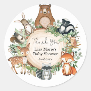Rustikale Grünpflanzen Woodland Animals Baby Gebur Runder Aufkleber