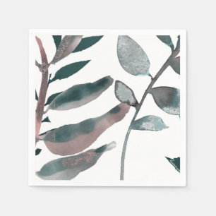Rustikale Grüntöne Botanische Blätter Aquarell Serviette
