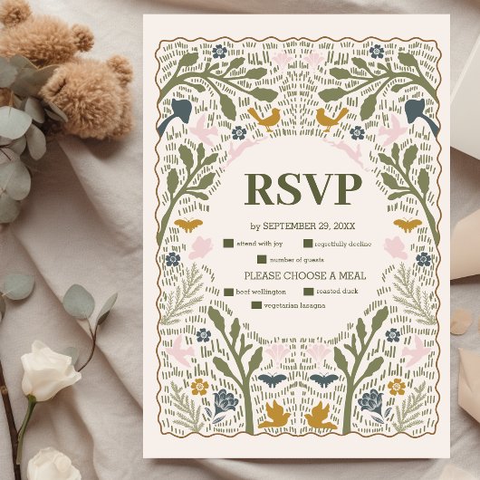 Rustikale Grünwaldlandhochzeit RSVP Karte