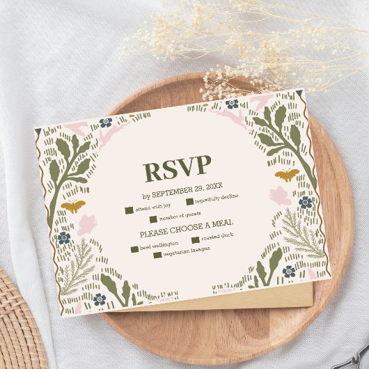 Rustikale Grünwaldlandhochzeit RSVP Karte