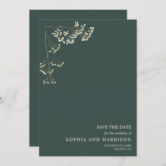 Rustikale Gypsophila Emerald Wedding Save The Date (Vorne/Hinten)