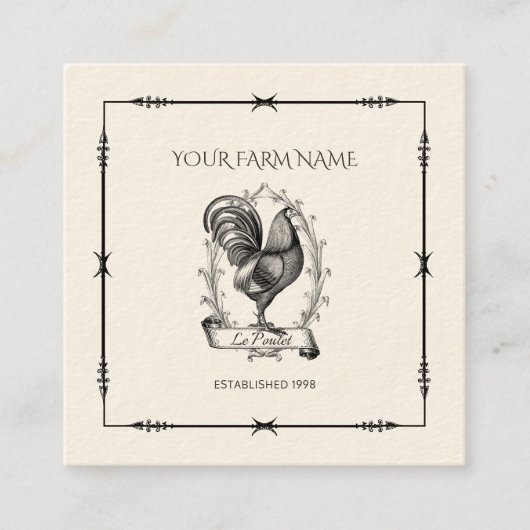 Rustikale Hähnchenfarm Logo-Square-Visitenkarte Quadratische Visitenkarte (Vorderseite)