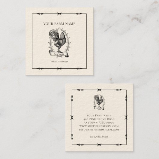 Rustikale Hähnchenfarm Logo-Square-Visitenkarte Quadratische Visitenkarte (Vorne/Hinten)