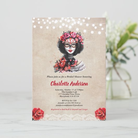 Rustikale Halloween-Brautdusche Einladung (Stehend Vorderseite)