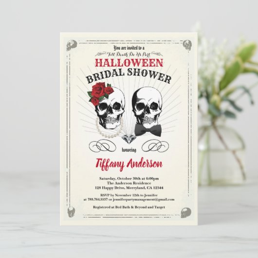 Rustikale Halloween-Brautdusche Einladung (Stehend Vorderseite)