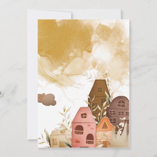 Rustikale Hand Zeichne Open House Babydusche Einladung (Rückseite)