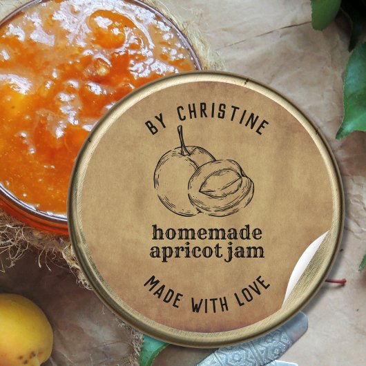 Rustikale Handarbeit mit Liebe-Aprikosen-Marmelade Runder Aufkleber