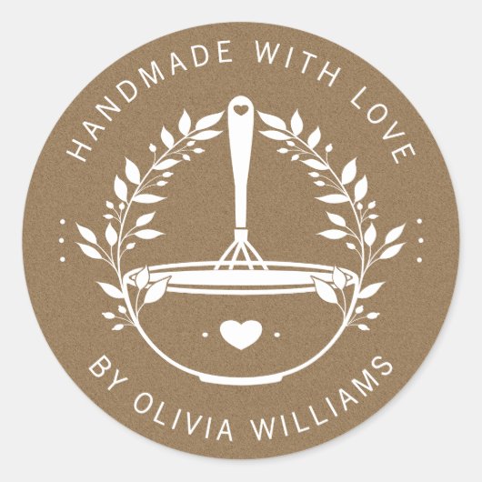 Rustikale Handarbeit mit Liebe Bäckerei Konditorei Runder Aufkleber (Vorderseite)