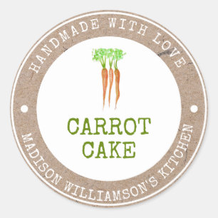 Rustikale Handarbeit mit Liebe Carrot Cake Label Runder Aufkleber