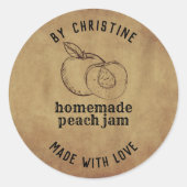 Rustikale Handarbeit mit Liebe-Pfirsichstempel Runder Aufkleber (Vorderseite)