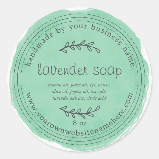 Rustikale, handgefertigte Lavendelseife Grün Runder Aufkleber (Vorderseite)