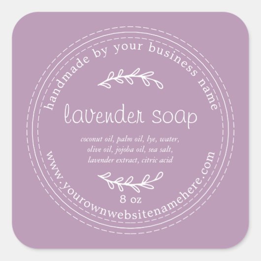 Rustikale, handgefertigte Lavendelseife Lila Quadratischer Aufkleber (Vorderseite)
