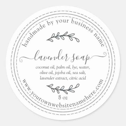 Rustikale, handgefertigte Lavendelseife weiß Runder Aufkleber (Vorderseite)