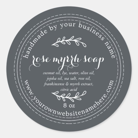 Rustikale handgefertigte Rose Myrrh Soap Off Black Runder Aufkleber (Vorderseite)